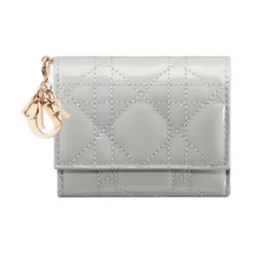 DIOR Wicker Узор Лакированная кожа с телячьей кожей Кошелек Женские Туманно-серый