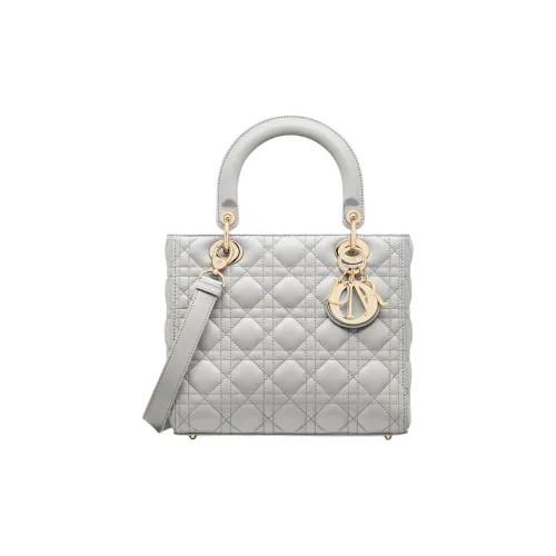 DIOR Lady Dior Плетеный узор Овечья шкура Сумка Lady Dior Сумка через плечо Сумка среднего размера Женская Туманно-серый