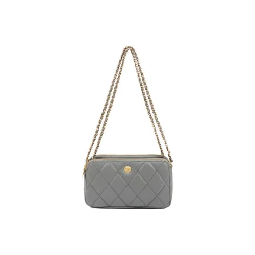 Wanlima Сумка через плечо из коровьей кожи маленькая женская металлический серый молочно-чайный