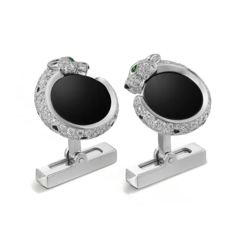 Cartier Запонки Panthère De Cartier Белое Золото С Родиевым Покрытием, Бриллианты, Изумруды, Оникс