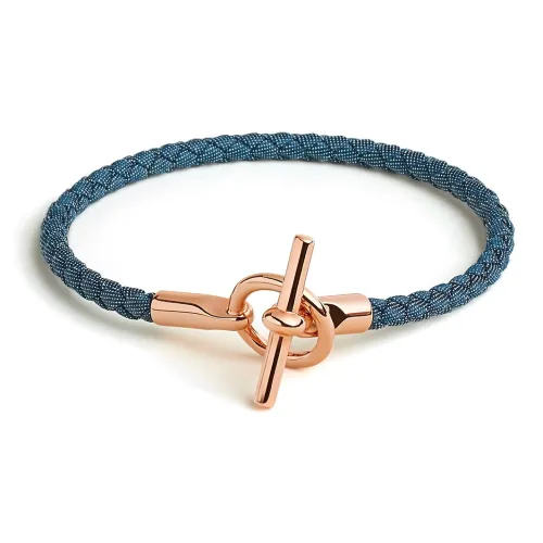HERMES Denim Rose Gold с покрытием Cotton Leather Браслеты Женские Blue