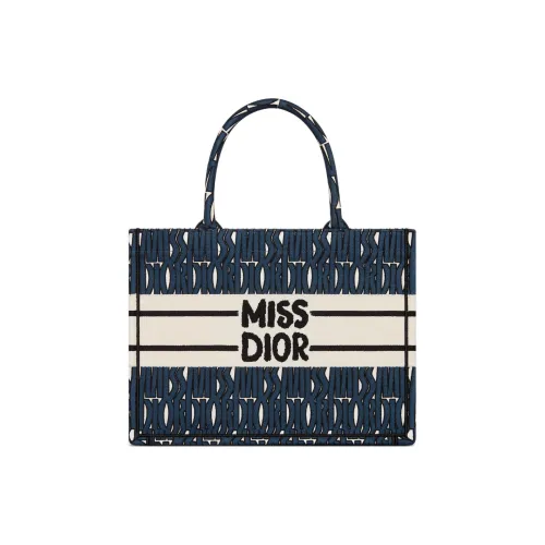 DIOR BookToteMiss DIOR Вышивка Тоут Сумка Сумка для покупок Сумка среднего размера Женская Темно-синяя