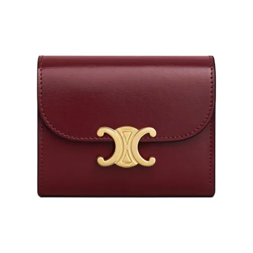 CELINE Triomphe Блестящий Телячья кожа Кошелек Маленький Женский Светлый Бордовый