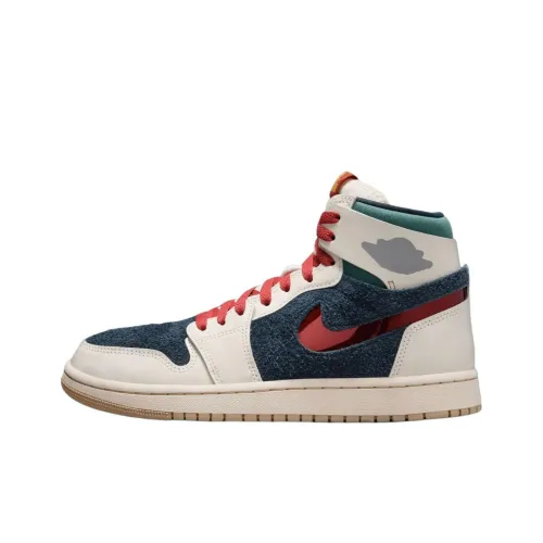 Jordan Air Jordan 1 Противоскользящий Устойчивый к износу Высокий Топ Винтажные Баскетбольные Кроссовки Женские Белые Синие