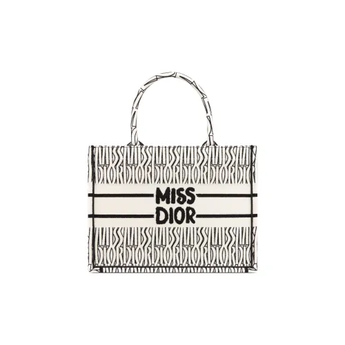 DIOR BookToteMiss DIOR Хлопок Тоут Сумка Сумка для покупок Сумка среднего размера Women's White