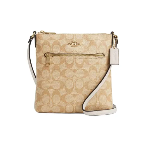 COACH Rowan Покрытый холст с переработанной кожей Сумка через плечо Мини Женская Золотой и Светлый хаки Мел