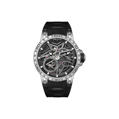 OBLVLO Автоматический механический механизм Часы Мужские Черный циферблат