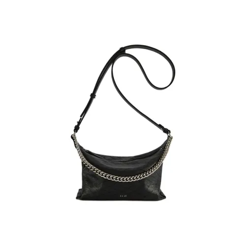 ELLE Сумка из крупнозернистой текстуры коровьей кожи Kite Подушка Сумка-хобо Сумка через плечо Сумка Маленькая Женская Черная