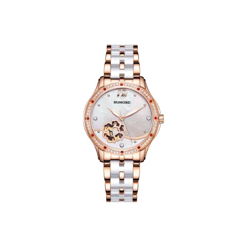 RUNOSD Механический механизм керамика ремешок часы женский белый циферблат
