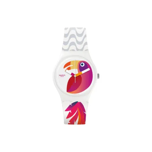 Swatch Quartz Механизм Унисекс Часы 34 мм Белый Циферблат Пластиковый Корпус Часы Силиконовый Ремешок