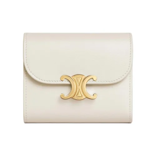 CELINE Triomphe Блестящий Телячья кожа Кошелек Маленький Женская Белый Хлопок