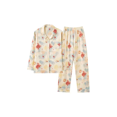 Montagut Pajama Комплект Осенний Зимний Женский Двухкомпонентный Комплект Бежевый Желтый