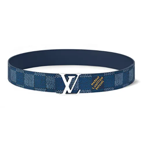 LOUIS VUITTON Холст Кожа Металл Кожаные ремни Мужской Синий Ширина 4CM