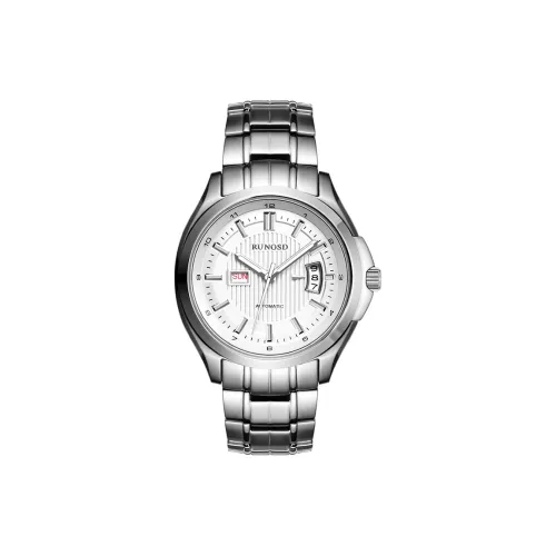 RUNOSD Механический механизм ремешок из нержавеющей стали мужские часы белый циферблат