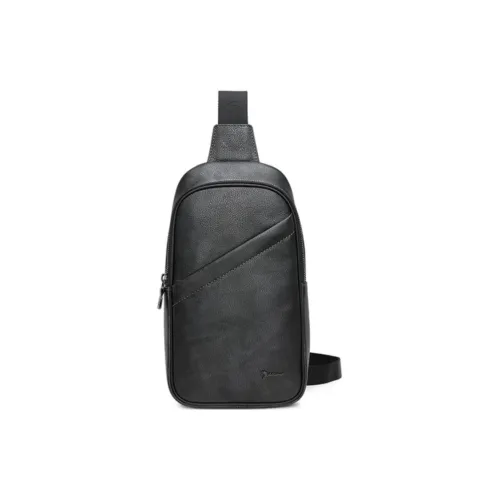 GOLDLION Сумка через плечо из коровьей кожи с тканью мужская черная средний размер