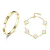 Белый браслет с четырехлистным клевером комплект