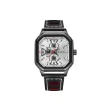 Черный корпус, белый циферблат, серебряная заклепка, кожаный ремешок [оранжевая восьмиугольная коробка]