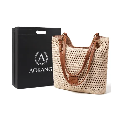 AOKANG Ткань Синтетическая кожа Тоут BEACH BAG Сумка-хобо Плетеная сумка Сумка на плечо Стандартная Женская Белая Абрикос