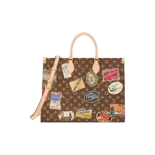 LOUIS VUITTON ONTHEGO Покрытый холст Тоут Сумка Сумка для покупок Сумка через плечо Сумка Женская Коричневая