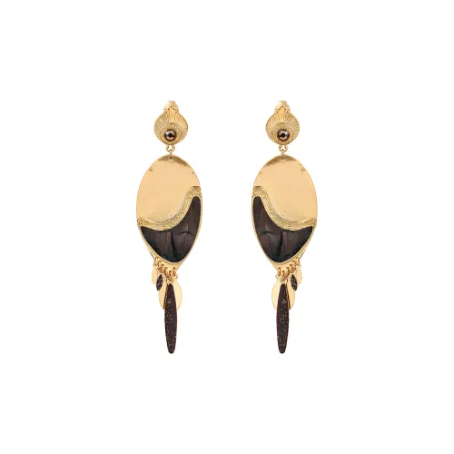 SATELLITE Pheasant Feather Prestige Crystal Cold Emmal Clip On Earrings Women's Umber