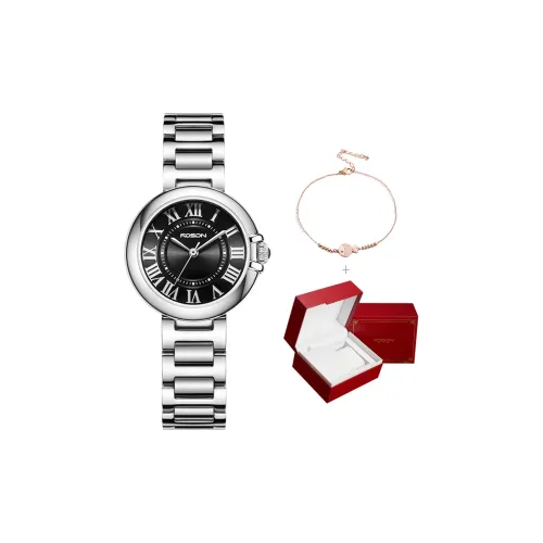 ROSDN Модный Roman Scale Женские часы Кварцевый механизм Ремешок из нержавеющей стали Женские часы Черный циферблат