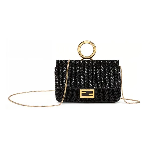 FENDI Baguette Кожа Сумка через плечо Сумка на плечо Мини Женская Черная