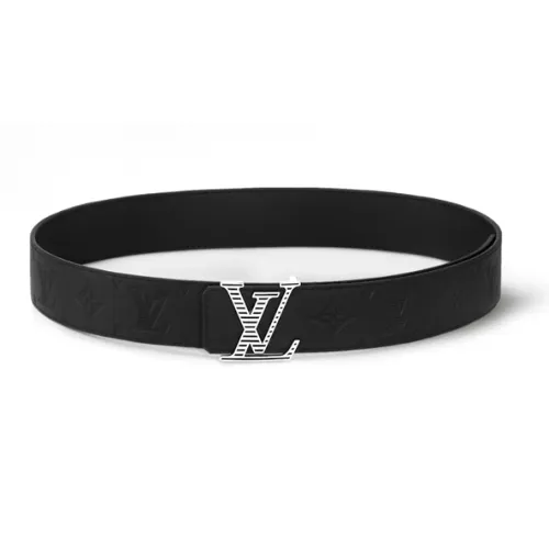 LOUIS VUITTON Гладкая кожа палладий металл эмаль кожаные ремни мужской черный ширина 4CM