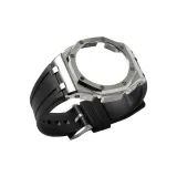 Офшор Серебряный Стальной Корпус + Фторкаучук Черный Ремешок + Шпилька + Инструмент