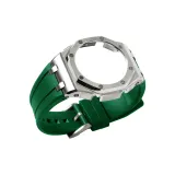 Офшор Серебряный Стальной Корпус + Фторкаучук Темно-Зеленый Ремешок + Шпилька + Инструмент