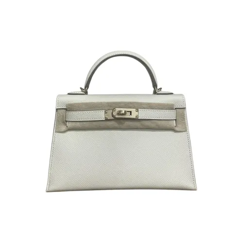 HERMES Mini Kelly 2nd Generation Эпсомская кожа Сумка через плечо Женская 10 Craie Milkshake Белый