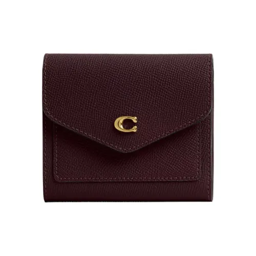 COACH Wyn Крестообразная текстура Кожа Мелочь Кошелек Кошелек Маленький Женские Бургундский