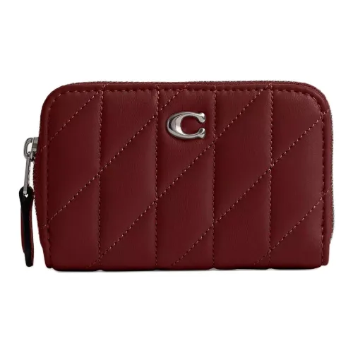 COACH Zip Around Кожа Наппа Кошелек Маленький Женский Темно-Красный Драгоценный камень