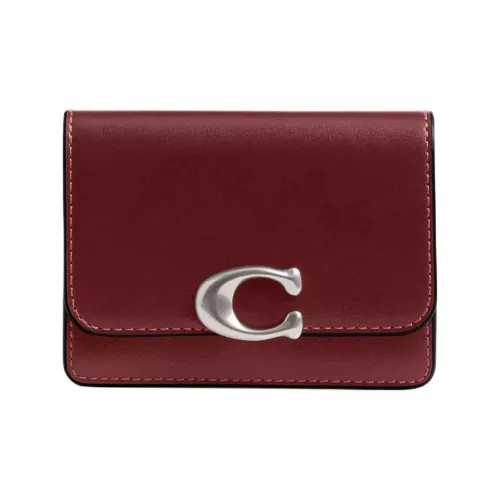 COACH BanditCard Case Телячья кожа Держатель для карт Мини Женский Темно-красный Драгоценный камень