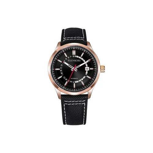 TELENSOSU Premium Collection Jazz Автоматический Механический Механизм Естественная Кожа Ремешок Часы Мужские Черный Циферблат