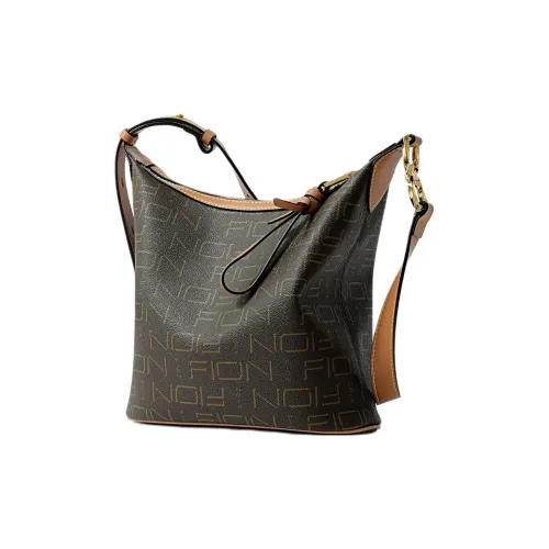 FION Сумка из ПВХ Сумка-ведро Портативная Сумка через плечо Сумка на плечо Женская Темно-Кофейный Коричневый