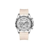 Стальной корпус, белый циферблат, бежевый резиновый ремешок