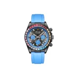 Черный корпус, синий циферблат, синий резиновый ремешок