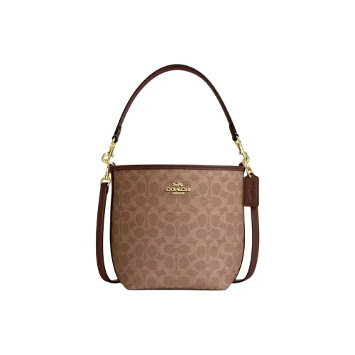 COACH Городская Сумка через плечо с фирменным покрытием из холста маленькая женская коричневая
