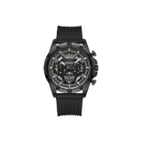 Черный корпус с черным циферблатом, черный резиновый ремешок