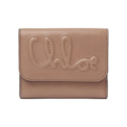 Chloe Гладкая отделка Телячья кожа Трехсекционный кошелек Маленький Женский Светлый Коричневый