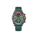 Чёрный корпус, зелёный циферблат, зелёный резиновый ремешок