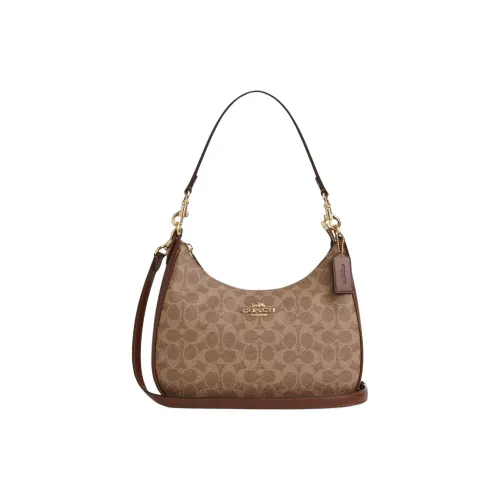 COACH Teri Покрытие Холст Сумка через плечо Сумка на плечо Большая Женская Коричневая