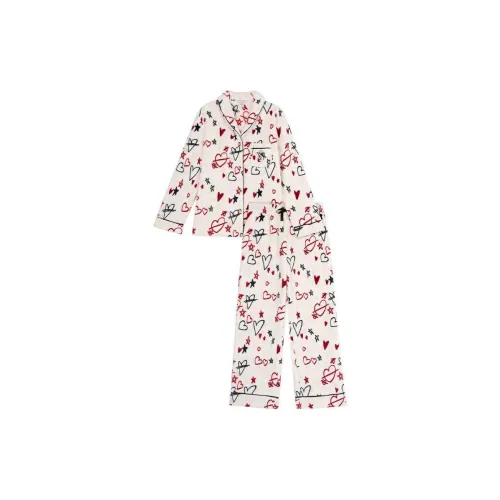 Victoria's Secret Пижамный комплект Полный Мягкий Wa Фитинг Теплота Мгновенный Женский Красный Граффити