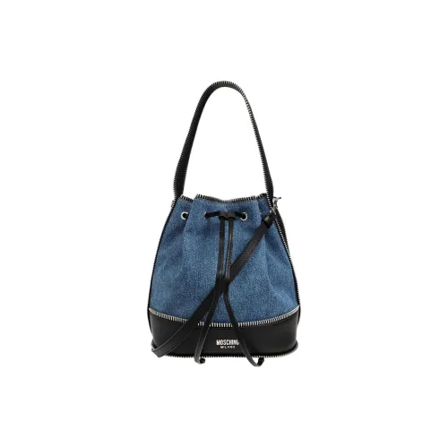 MOSCHINO Кожа Ведрообразная Сумка Сумка через плечо Сумка для женщин Синий и Черный