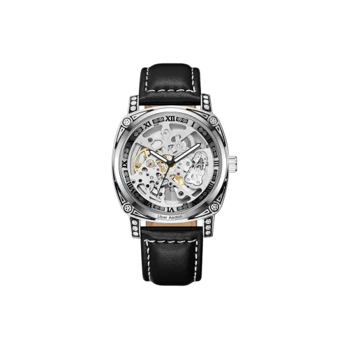 LIBER AEDON Наручные часы Автоматический механический механизм Натуральная кожа Ремень Череп Циферблат Мужские часы