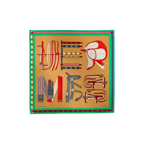 HERMES Кашемир Шелк Палантины Женские Табак Зеленый