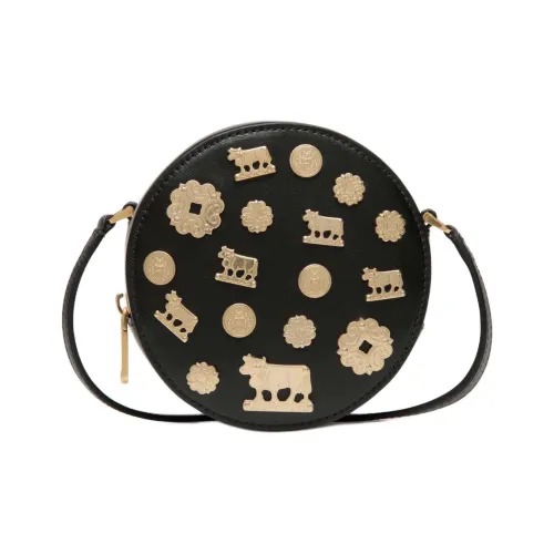 BALLY Телячья кожа Одно плечо Маленькая круглая сумка Сумка через плечо Мини Женская Черная