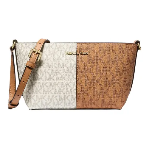 MICHAEL KORS Jet Set Покрытый холст Сумка через плечо Маленькая Женская Белая и Коричневая