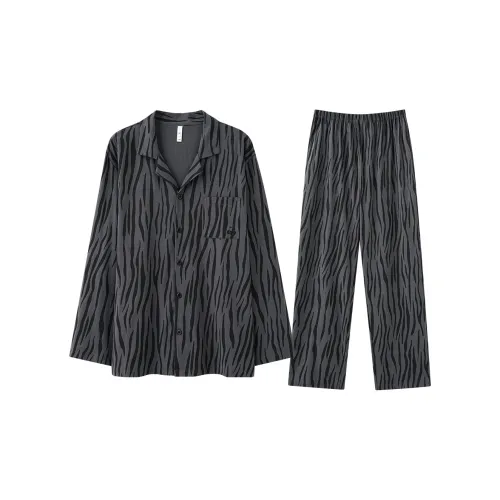 FINEI Пижамный комплект Мужской Темно-серый Зебра с принтом