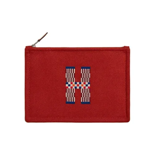 HERMES Flat H Natte Хлопок Клатч Маленький Женский Красный Коричневый